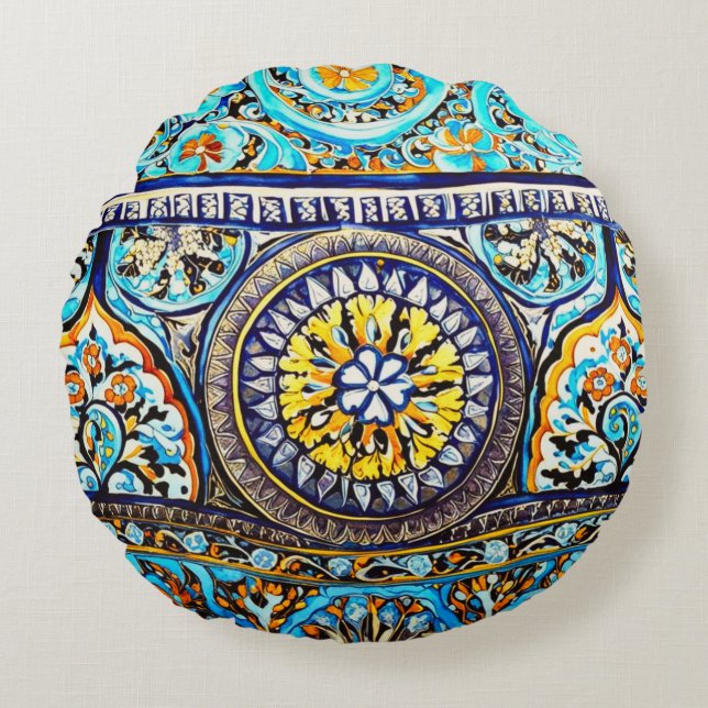 Cojín Redondo Floral mallónica española de origen romano (Anverso)