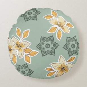 Cojín Redondo Floral Mandala Elegance: Green Cushion Design