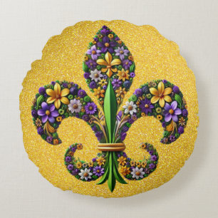 Cojín Redondo Floral Mardi Gras fleur de lis