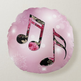 Cojín Redondo Floral Music Notes Pink Snowflakes