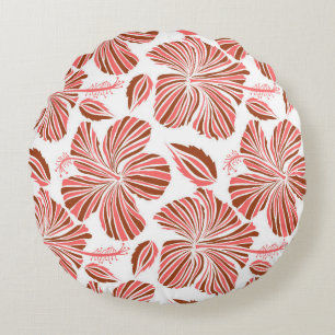 Cojín Redondo Floral natural tropical hawaiana de colores marron
