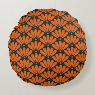 Cojín Redondo Floral oriental naranja de bronce y negro sin foco