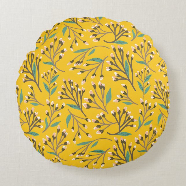 Cojín Redondo Floral Pattern in  delicate branches and buds (Anverso)