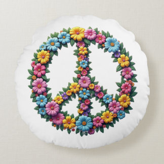 Cojín Redondo Floral Peace Symbol Round Pillow