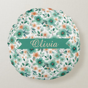 Cojín Redondo Floral personalizada vintage verde de primavera