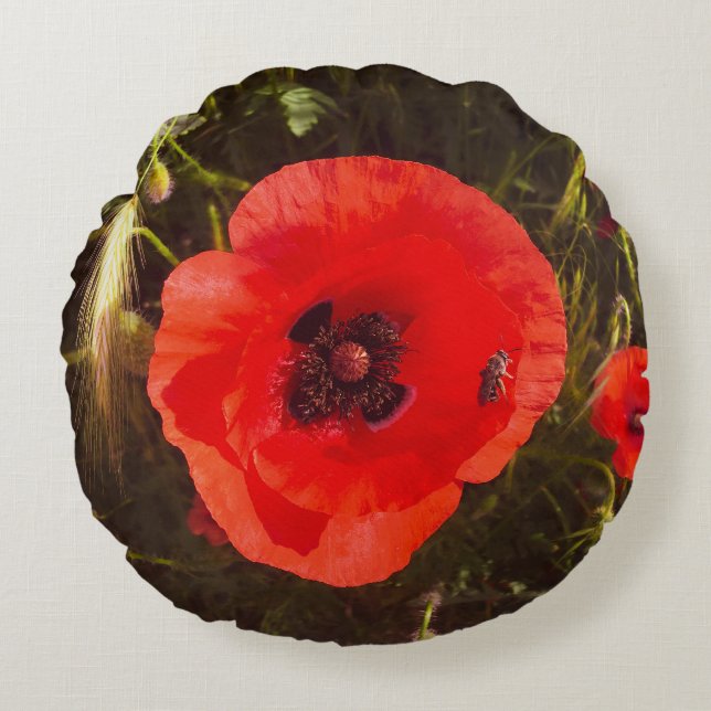 Cojín Redondo Floral Poppy Dream – Botanical Fantasy Wildflowers (Anverso)