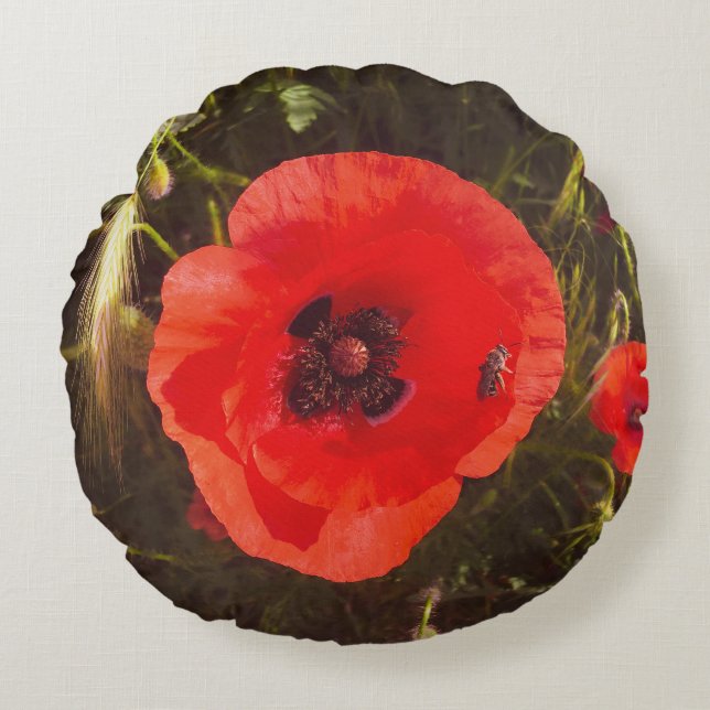 Cojín Redondo Floral Poppy Dream – Botanical Fantasy Wildflowers (Anverso)