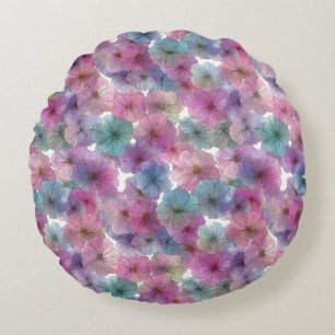 Cojín Redondo Floral primaveral vintage en verde y rosa pastel