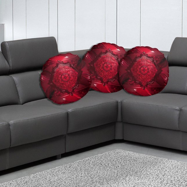Cojín Redondo Floral Rojo Elegante (Subido por el creador)