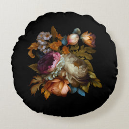 Cojín Redondo Floral romántica dramática del "viejo mundo"