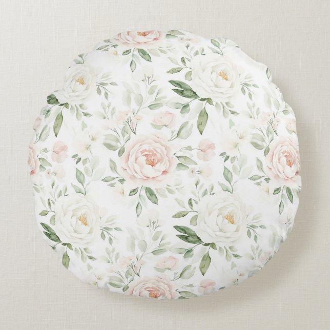 Cojín Redondo Floral Rosa Claro Precioso   (Anverso)