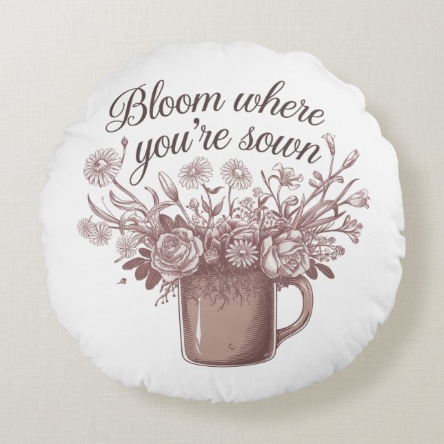 Cojín Redondo Floral rosa elegante (Anverso)