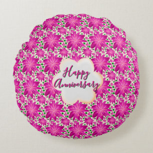 Cojín Redondo Floral rosa personalizado y personalizable 