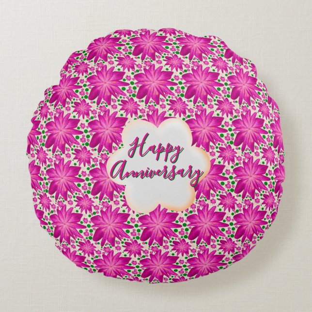 Cojín Redondo Floral rosa personalizado y personalizable  (Anverso)
