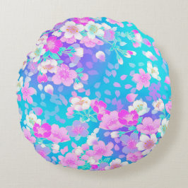 Cojín Redondo Floral sobre azul