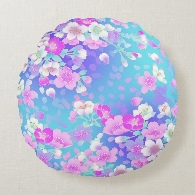 Cojín Redondo Floral sobre azul (Anverso)