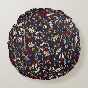 Cojín Redondo Floral tropical: Vintage botánico aleatorio.
