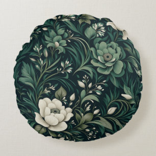Cojín Redondo Floral Verde Esmeralda Oscuro