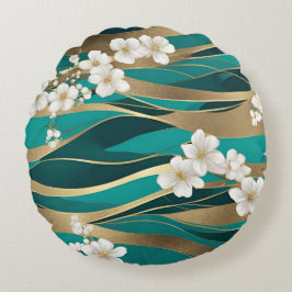 Cojín Redondo Floral verde y dorada
