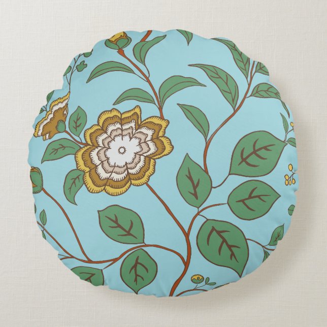 Cojín Redondo Floral Whisper Blue Green (Anverso)