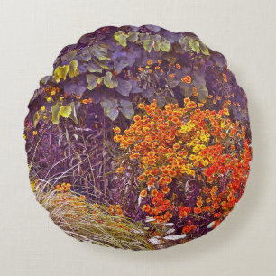 COJÍN REDONDO FLORALES/PLANTAS MIXTAS, GRASAS Y FLO NARANJA&AMAR