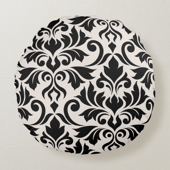 Cojín Redondo Florecer Damask Art I 2Way Black + Cream (Anverso)