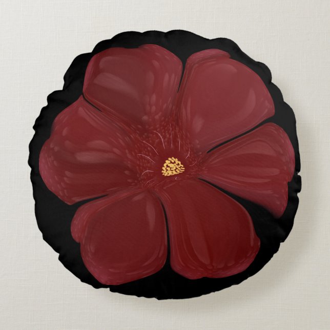 Cojín Redondo Florecer Malva Profundo Glossy Botánico Oscuro (Anverso)