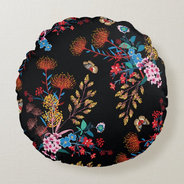 Cojín Redondo Floreciente estilo mariposas jardín estilo liberta (Anverso)