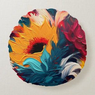 Cojín Redondo Florecimiento Radiante – Expresión Floral Abstract