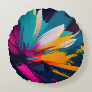 Cojín Redondo Florecimiento vívido: energía floral abstracta exp