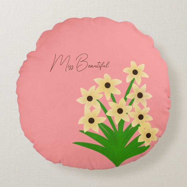 Cojín Redondo Flores amarillas (Anverso)