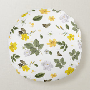 Cojín Redondo Flores amarillas y rosas blancas 3