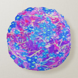 Cojín Redondo Flores azul violeta y verde anime bonito