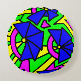 Cojín Redondo Flores azules Doodle Art