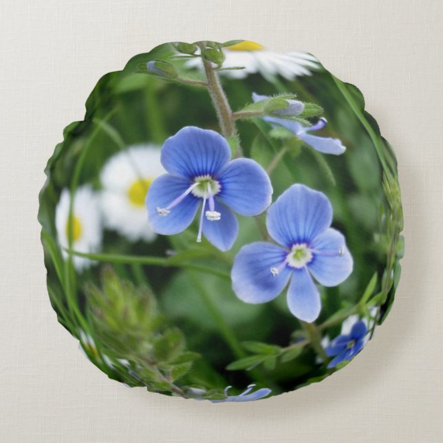 Cojín Redondo flores azules minúsculas (Anverso)