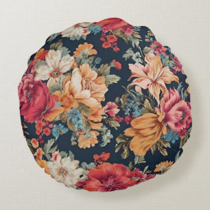 Cojín Redondo Flores azules rosas rojas increíbles
