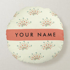 Cojín Redondo Flores azules y rojas, rojas, tu nombre