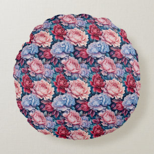 Cojín Redondo Flores azules y rosas