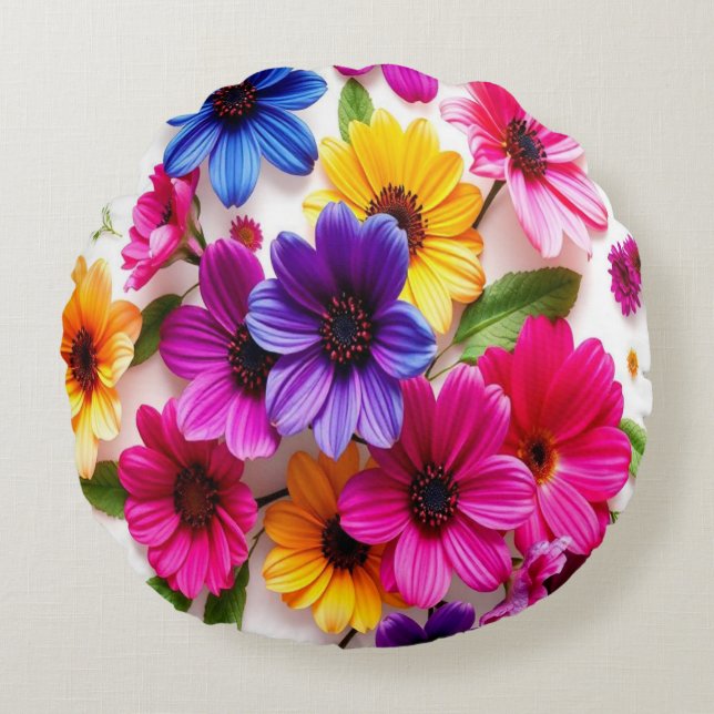 Cojín Redondo flores coloridas Accent Pillow (Anverso)