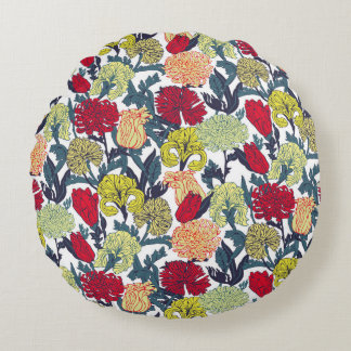 Cojín Redondo Flores coloridas sin nombre Patrón de fondo blanco