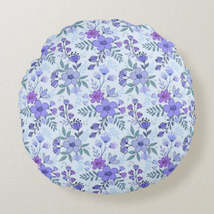 Cojín Redondo Flores cortadas a mano púrpura y redondeadas de al