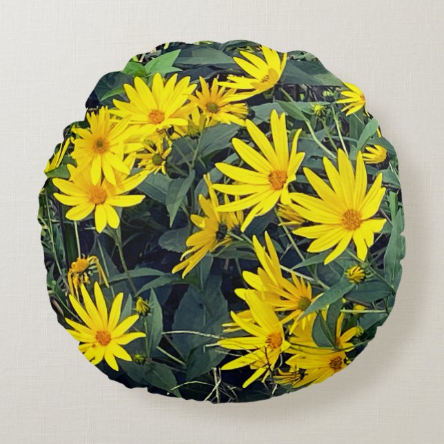 Cojín Redondo Flores de alcachofa de Jerusalén (Anverso)
