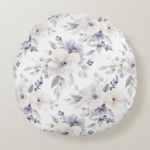 Cojín Redondo Flores de bonito de marfil morado de lavanda