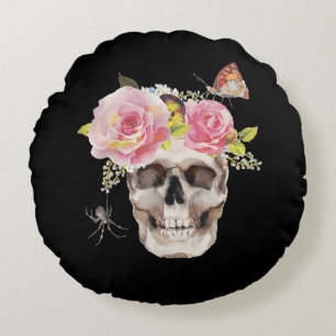 Cojín Redondo Flores de calavera Mariposa Araña Regalo Halloween