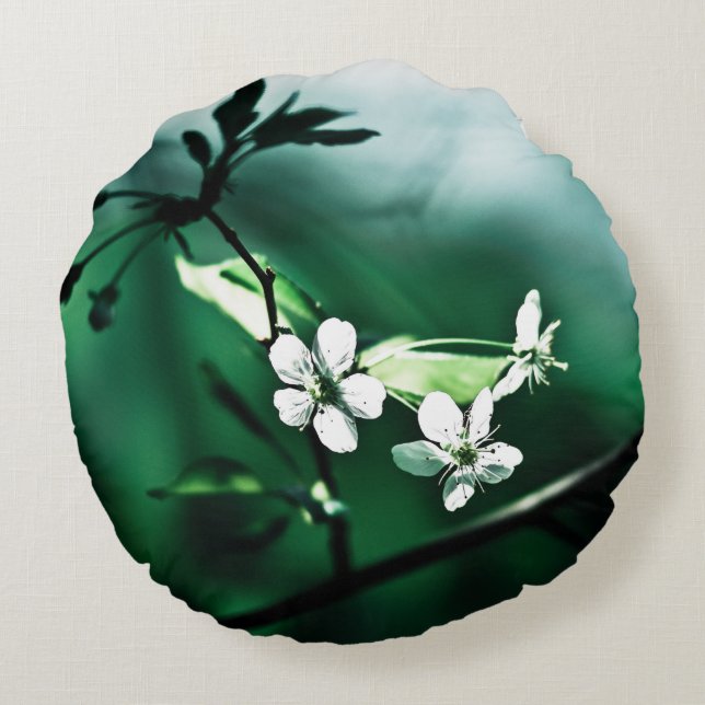 Cojín Redondo Flores de cerezo blanco (Reverso)