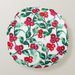 Cojín Redondo Flores de color rojo floral Patrón-56698