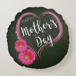 Cojín Redondo Flores de corazón rosadas Día de la Madre - Almoha
