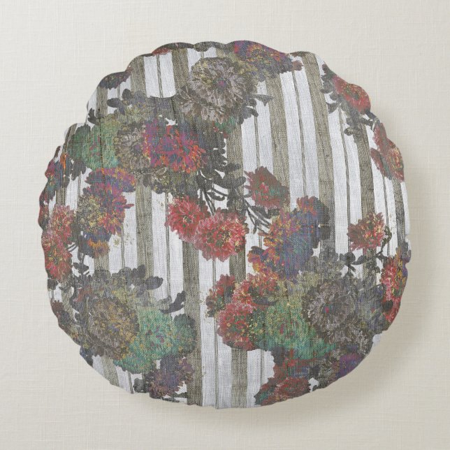 Cojín Redondo Flores de época elegantes franjas de patinaje fran (Anverso)