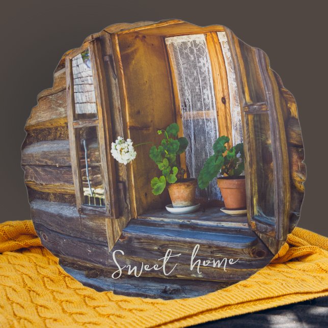 Cojín Redondo Flores de geranio en la ventana (Subido por el creador)