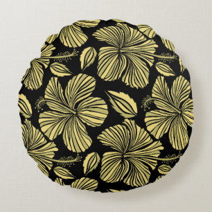 Cojín Redondo Flores de hibiscos tropicales sin costura